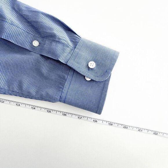 Tommy Hilfiger Mens Collared Shirt Slim Flit Micro Plaid Long Sleeve Blue Sz 16 - Picture 5 of 8